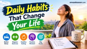 Person journaling and drinking coffee during a morning routine, representing daily habits that change your life