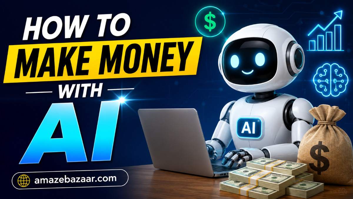 Person using a laptop with AI tools to earn money online in 2027